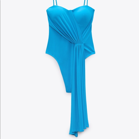 SOLD **ZARA DRAPED BODYSUIT TURQUOISE - Picture 3 of 11